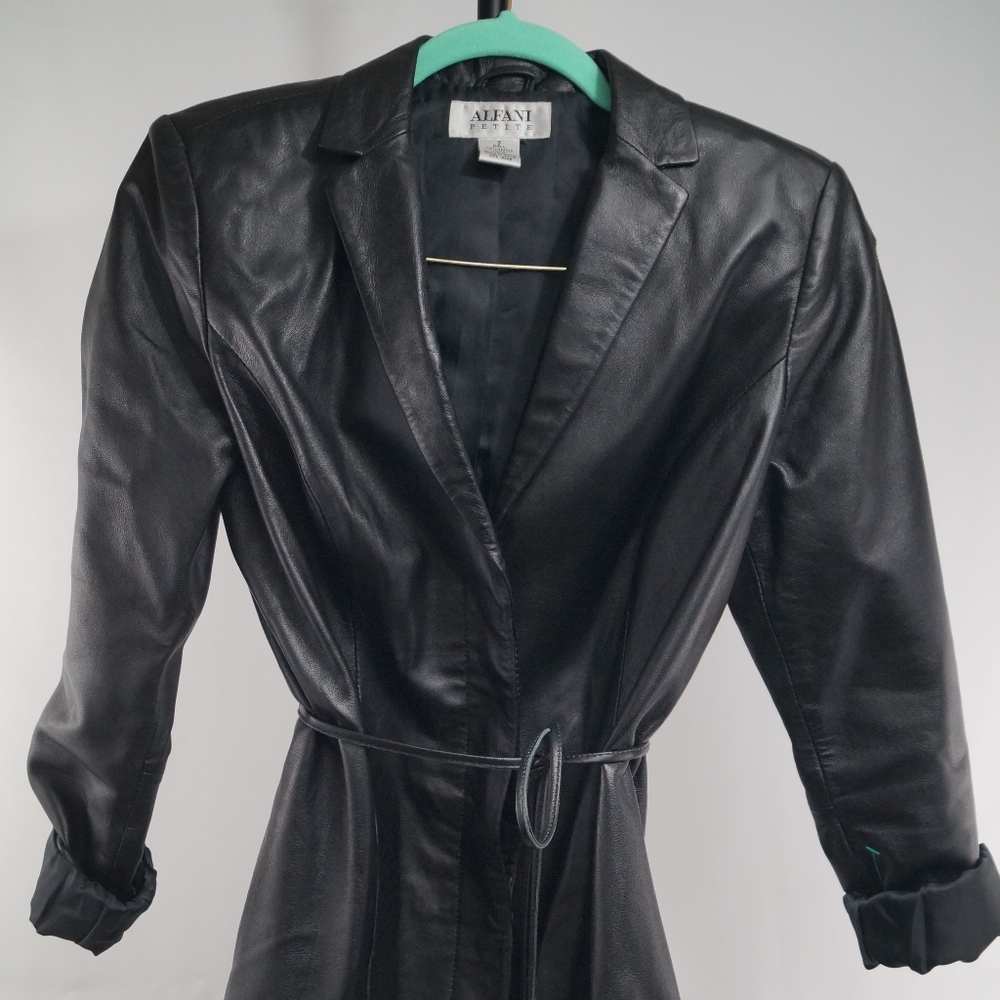 ALFANI Leather Jacket w/ Waist Belt